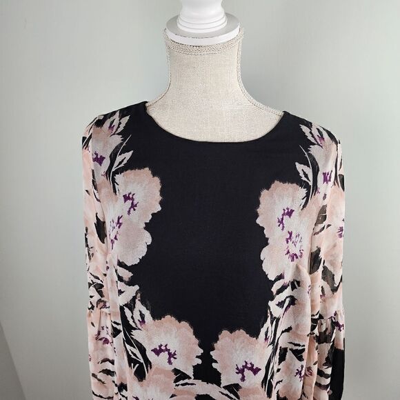 Calvin Klein Floral Sheer Long Bell Sleeve Loose Fit Lined Blouse Size XS - Picture 2 of 8